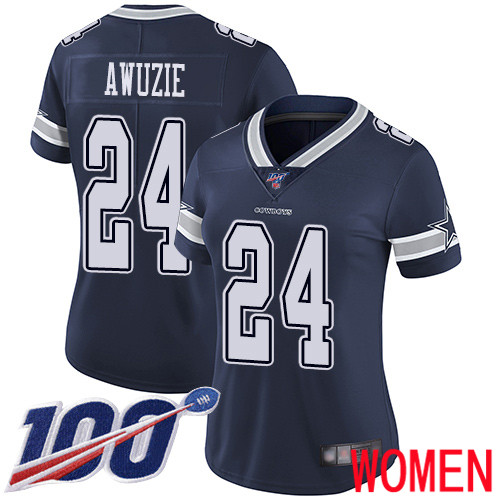 Women Dallas Cowboys Limited Navy Blue Chidobe Awuzie Home #24 100th Season Vapor Untouchable NFL Jersey->dallas cowboys->NFL Jersey
